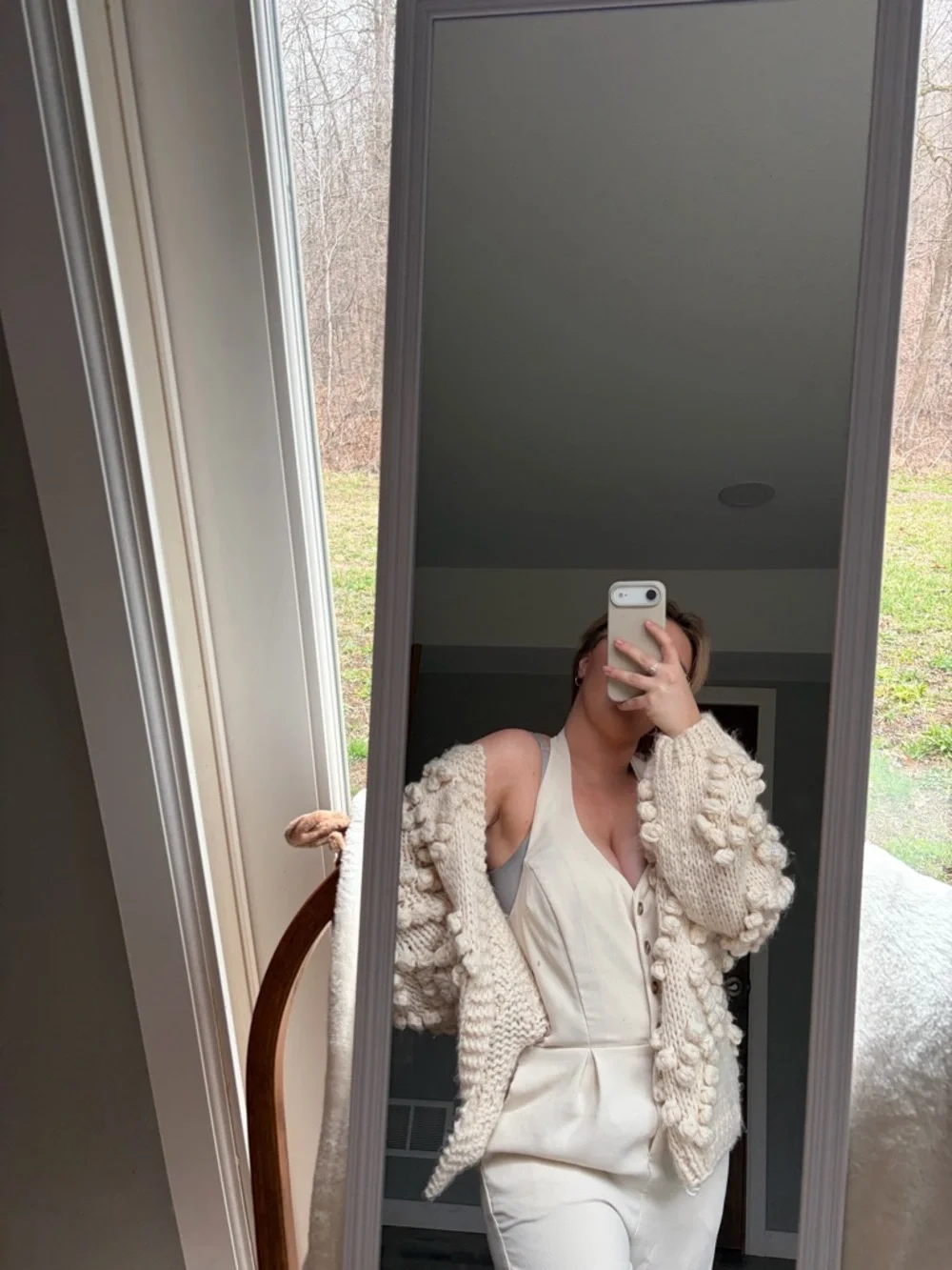 Chunky Ivory Bobble Knit Cardigan - Picture 2 of 5